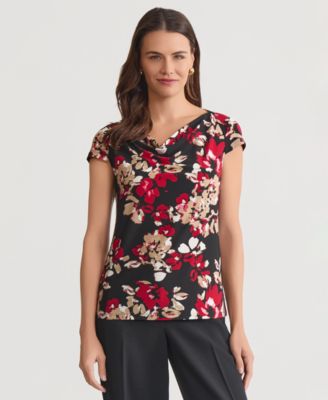 Women's Printed Cowlneck Blouse, Regular & Petite