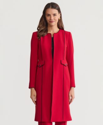 Women's Stretch Crepe Piping-Trim Long Jacket 