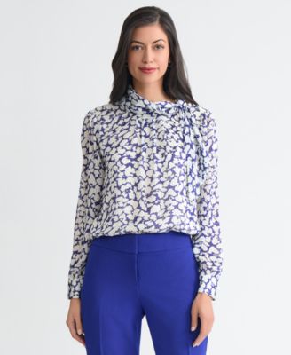 Women's printed High-Tie-Neck Long-Sleeve Top