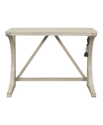 Rubber Wood, MDF Farmhouse Counter Height Dining Set with USB & Upholstered Stools