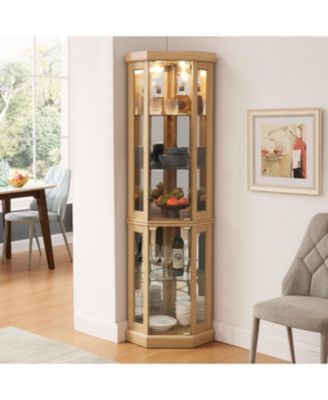 Streamdale Lighted Corner Curio Cabinet - Display Case - OAK