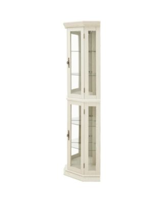 Lighted Corner Curio Cabinet - Glass Display, Adjustable Shelves - WHITE