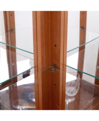 Lighted Oak Curio Cabinet with Tempered Glass Doors & Shelves