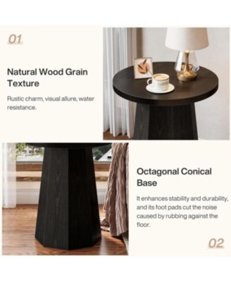 Farmhouse Round End Table, Black Nightstand Pedestal Accent Furniture for Living Room, Bedroom (1)