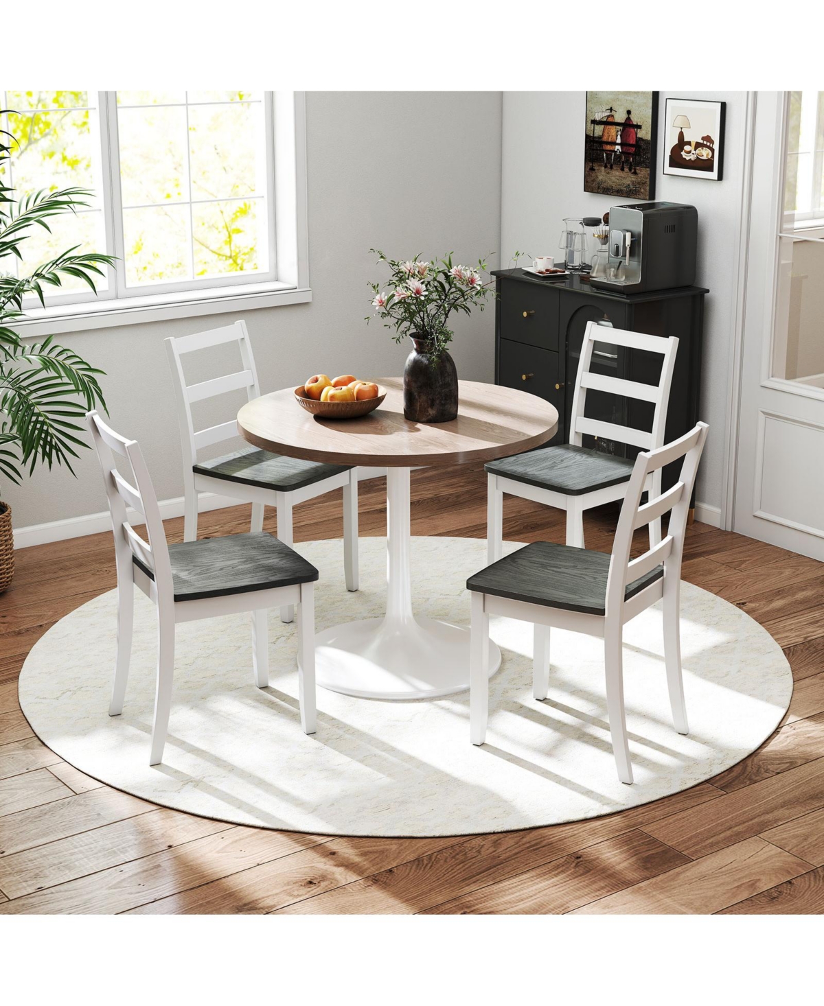 Gymax Set of Dining Chairs Ladder Back Armless Side Chair w/ Solid Rubber Wood Legs