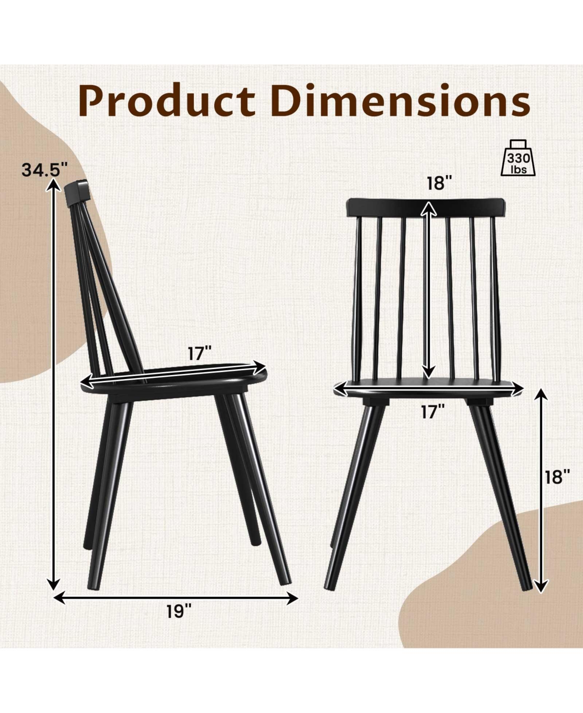 Gymax Windsor Dining Chairs Set of 4 w/Rubber Wood Frame High Spindle Back for Home