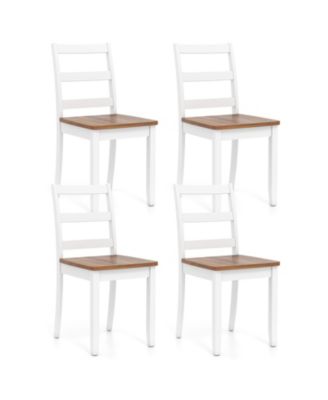 Set of 4 Dining Chairs Ladder Back Armless Side Chair w/ Solid Rubber Wood Legs