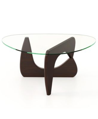 1 PC Rubber Wood Base Tempered Glass Top & Adjustable  Triangle Coffee Table