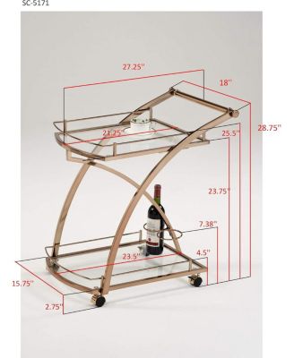 Gold Rolling Bar Cart with Glass Shelves & Wine Rack