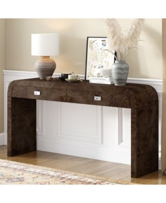 Entryway Table, 60", Wood with Burl Veneer, 2 Drawers + Metal Handles, Multi-Functional Console Table for Living Room or Hallway