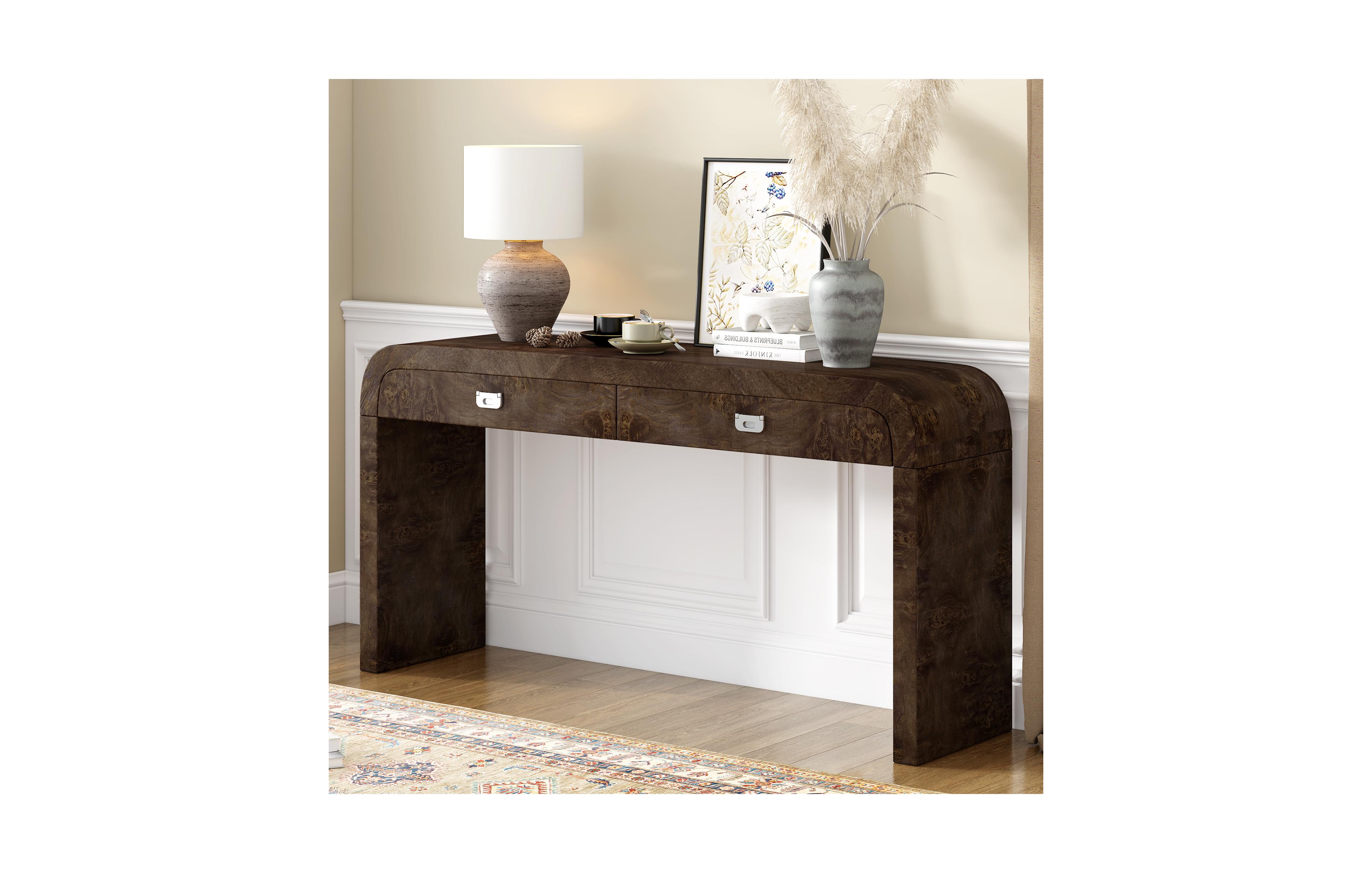 Lovmor Entryway Table, 60", Wood with Burl Veneer, 2 Drawers + Metal Handles, Multi-Functional Console Table for Living Room or Hallway