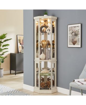 Elegant Corner Curio Cabinet with Glass Doors Mirrored Panels and Adjustable Shelves