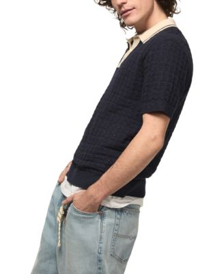 Men's Contrast Tip 4-Buttons Placket Polo Sweater
