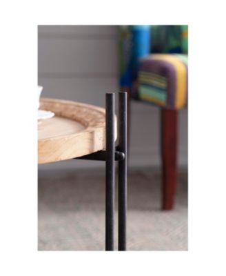 D32" x 18" Farmhouse Round Wooden Round Coffee Table with Metal Legs