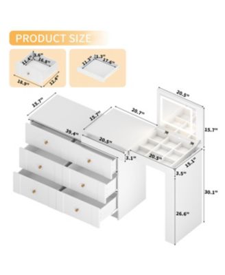 Vanity Desk with Mirror, Lights, Flip-Top, 7 Drawers, 9 Compartments, 3 Shelves, Walnut