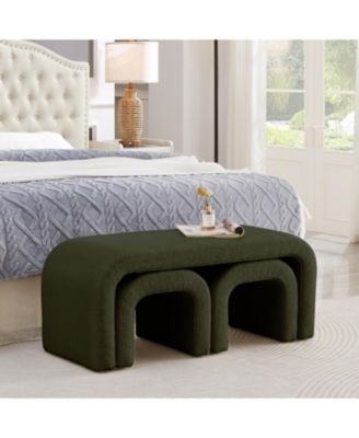 U-Shaped Teddy Ottoman Bench Set of 3 - Dark Green