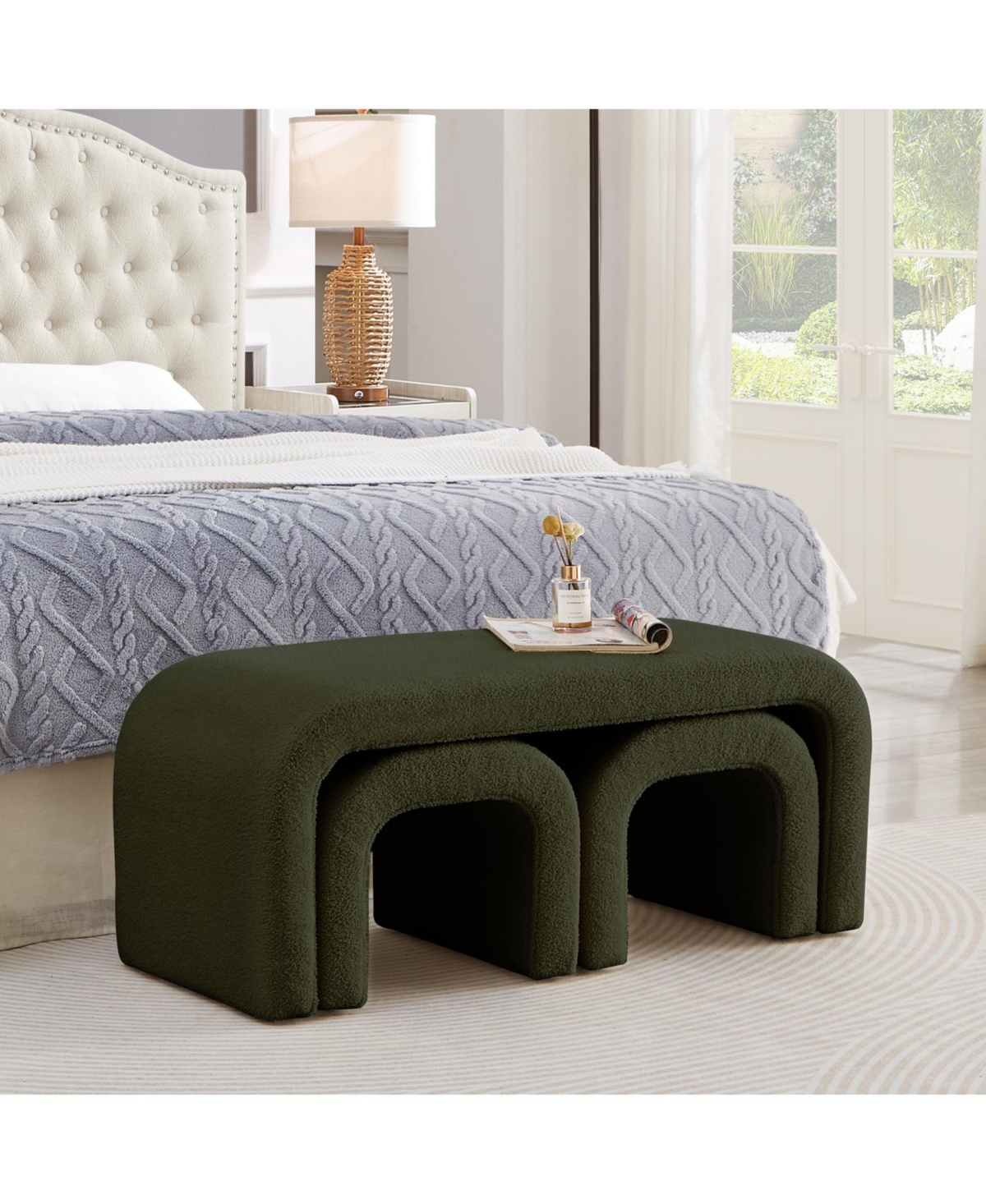 Streamdale Furniture U-Shaped Teddy Ottoman Bench Set of 3