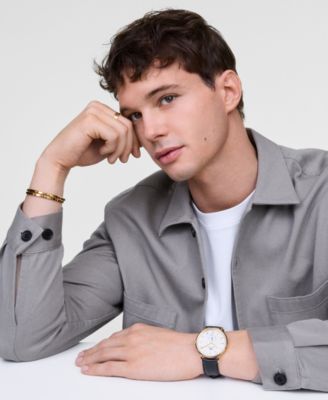 Men's Analog Black Leather Watch, 40mm