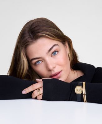 Women's Analog Black Leather Watch, 26 mm