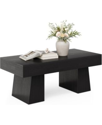 Farmhouse Coffee Table, 47 Inch Wooden Rectangular Center Table with Thick Base