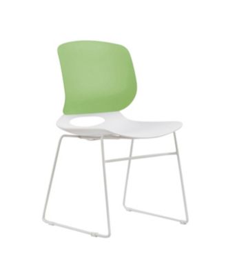 Modern Stacking Chairs Set of 4 (White+Blue/Green) Polypropylene Seat, Fiberglass Back