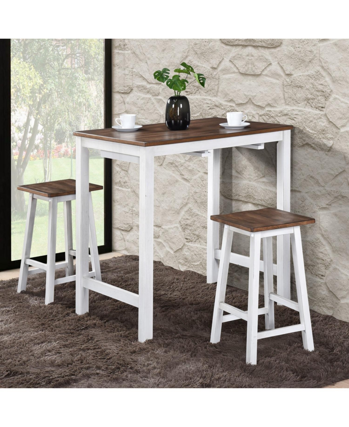 Streamdale Furniture Streamdale 3 Pieces Counter Set Hanging Stool Easy To Clean For Small Space