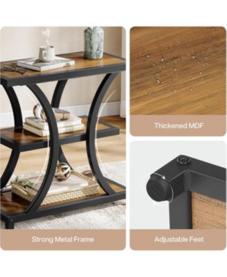 End Table with Storage, 3-Tier Side Table with Geometric Metal Design, Industrial Nightstand