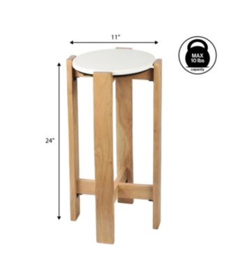 Elena 24" Minimalist Structured Wood Drink Table and Decorative End Table with White Marble Round Top