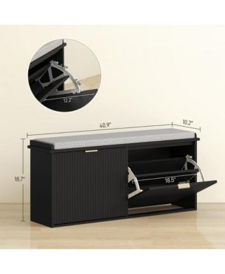 Entryway Shoe Bench with Cushion and Storage