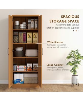 63" Kitchen Pantry, Storage Cabinet with 2 Doors, Adjustable Shelves