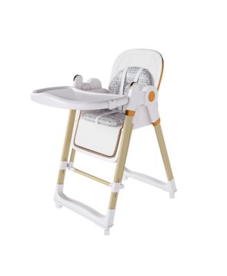Plastic 2-in-1 Baby High Chair Rocker with 5-Point Harness, Foldable Infant Feeding Chair with Silent Locking Wheels and Removable 2-Tier Tray