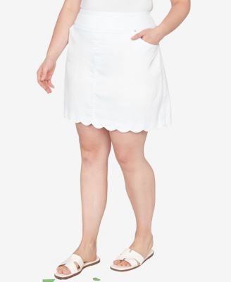 Plus Size Scallop Hem Stretch Denim Skirt