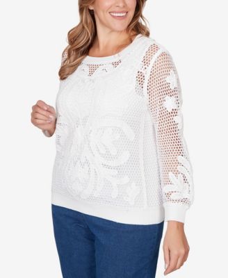 Plus Size Crochet Lined Pullover Sweater
