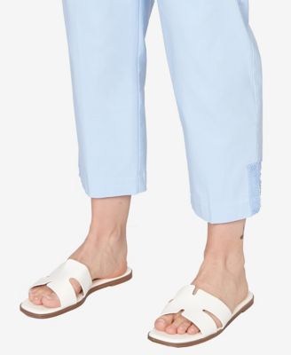 Plus Size Lace Trim Pull On Silky Tech Ankle Pants