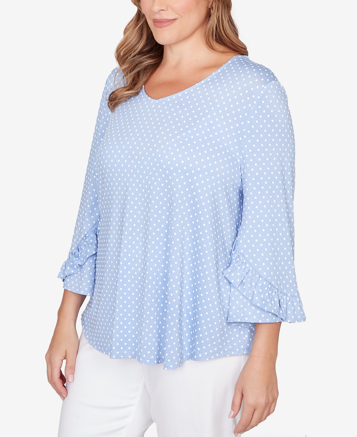 Ruby Rd. Plus V-Neck Polka Dot Puff Print Knit Top