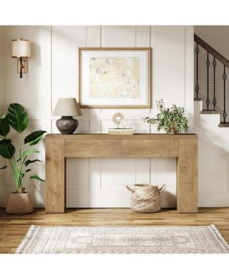63-Inch Wooden Console Table with 2 Hidden Drawers