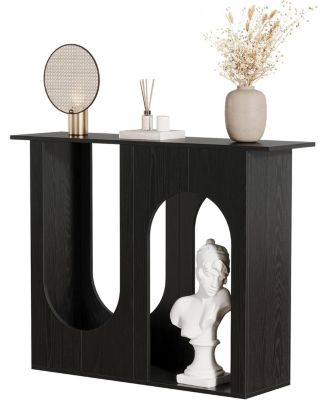 39.4'' Black Console Table, Narrow Sofa Table Behind The Couch with Arched Design