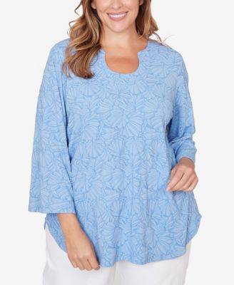 Plus Size Horseshoe Neck Solid Floral Jacquard Top