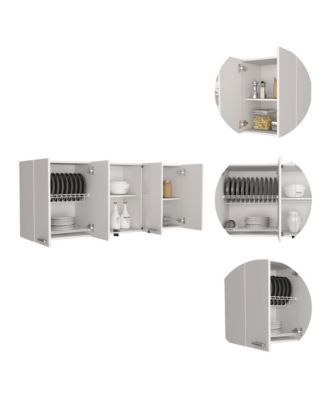 Modern Kitchen Cabinet with Glass Doors Dish Rack and Metal Handles for Elegant Storage