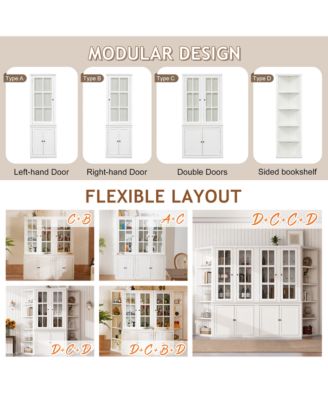 Double Action Door Hutch Cabinet with Tempered Glass Retro Modern Design and Ample Storage