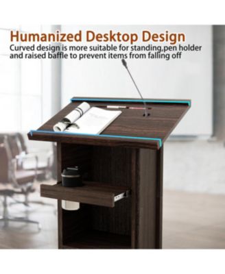 Wood Podium Stand, Tall Wooden Lectern with Mic Stand Space