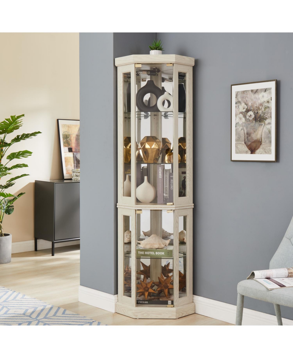 Streamdale Furniture Lighted Corner Curio Cabinet - Display Case - White