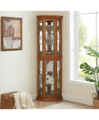 Lighted Corner Curio Cabinet - Glass Display Shelf - OAK