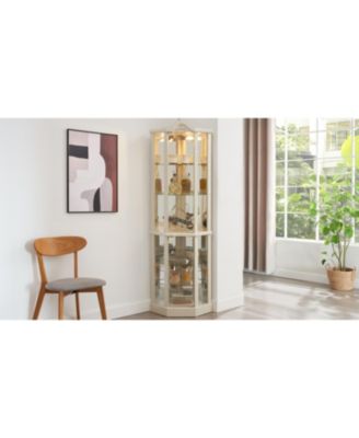 Lighted Corner Glass Curio Cabinet, Bar & Wine Cabinet, White