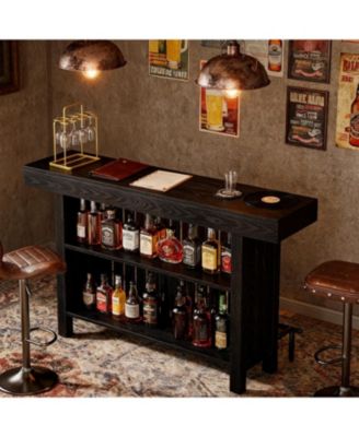63-Inch Large Home Bar Unit, Modern 2-Tier Bar Table with Footrest, Corner Mini Coffee Bar Cabinet