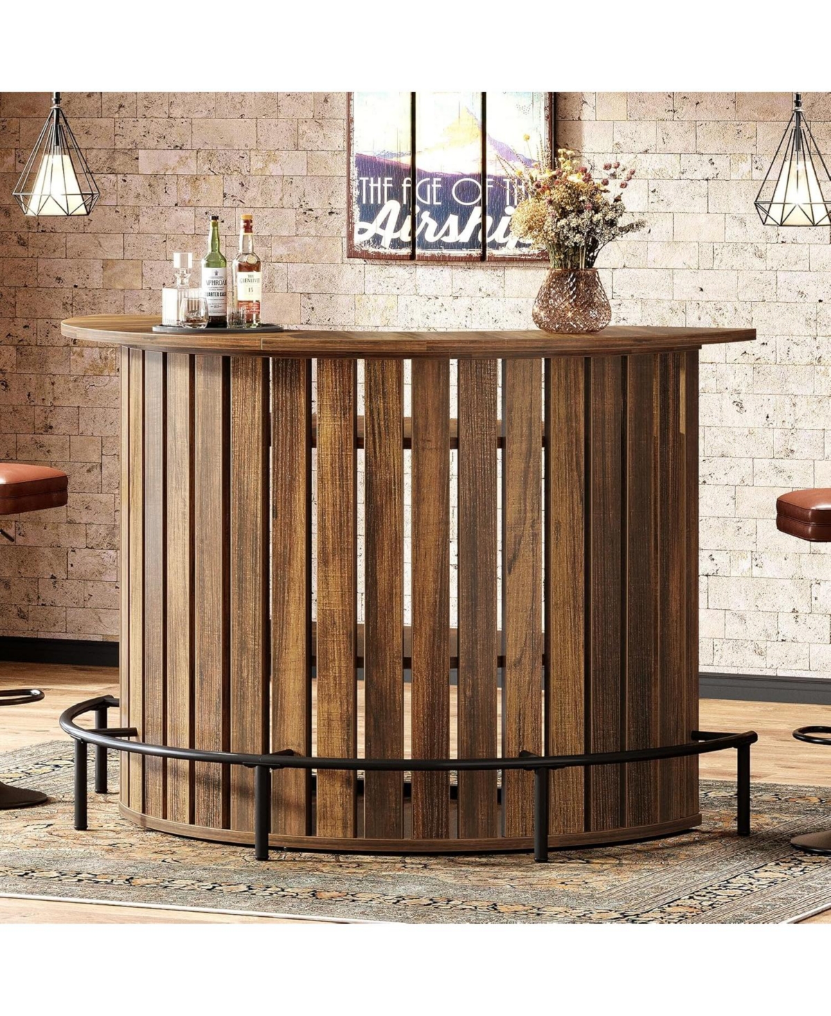 Tribesigns 4-Tier Bar Table, 39.4" H Home Bar Unit with Footrest, Arc-Shaped Mini Bar Table, Modern Wine Bar Cabinet