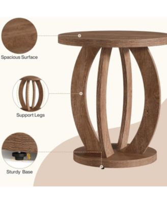 End Table, Round Side Table with Storage, Farmhouse Nightstand Bedside with Round Tabletop
