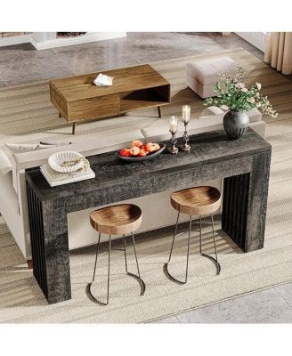 59-Inch Long Wooden Console Sofa Table Behind The Couch with Vertical Slat Legs for Entrance