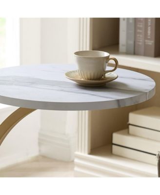 Rouge C-Shaped Side Table – Faux Marble Top & Gold Metal Frame Modern Accent Table, Sofa Table