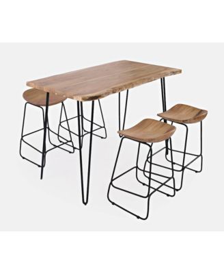Solid Acacia 52" Five-Piece Counter Height Dining Set with Backless Barstools